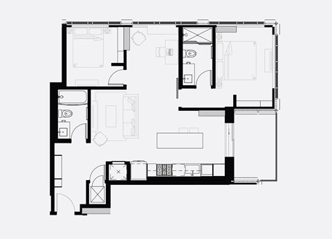 A black and white floor plan of a house with multiple rooms.